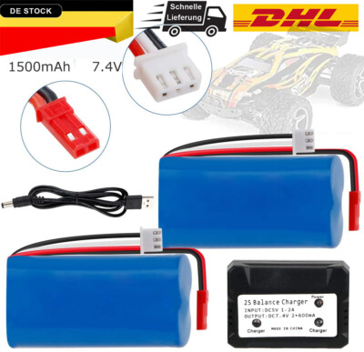 2 x 7,4V 1500mAh Li-ion Lipo Akku aufladen JST-Stecker für RC-Auto-Drohnen Boot