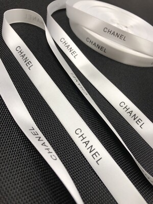 CHANEL Logo White and Black Satin Ribbon by the Yard 5/8  display picture 3