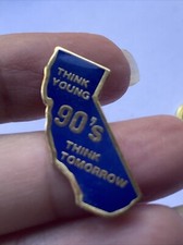 Vintage 90&rsquo;s Golden California State Think Young Think Tomorrow Hat Lapel Pin