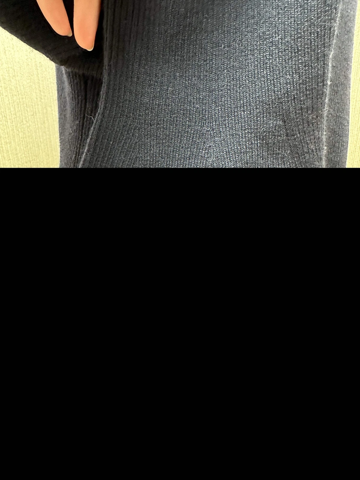 Nuovo con etichette Abito maglione TORY BURCH blu navy misto lana maniche svasate L