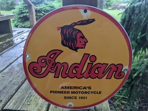 VINTAGE INDIAN MOTORCYCLE PORCELAIN DEALERSHIP DEALER SIGN 12"