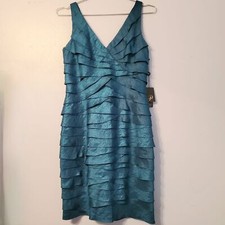 Adrianna Papell Teal Laser Cut Shutter Shimmer Party Dress Size 6 NWT