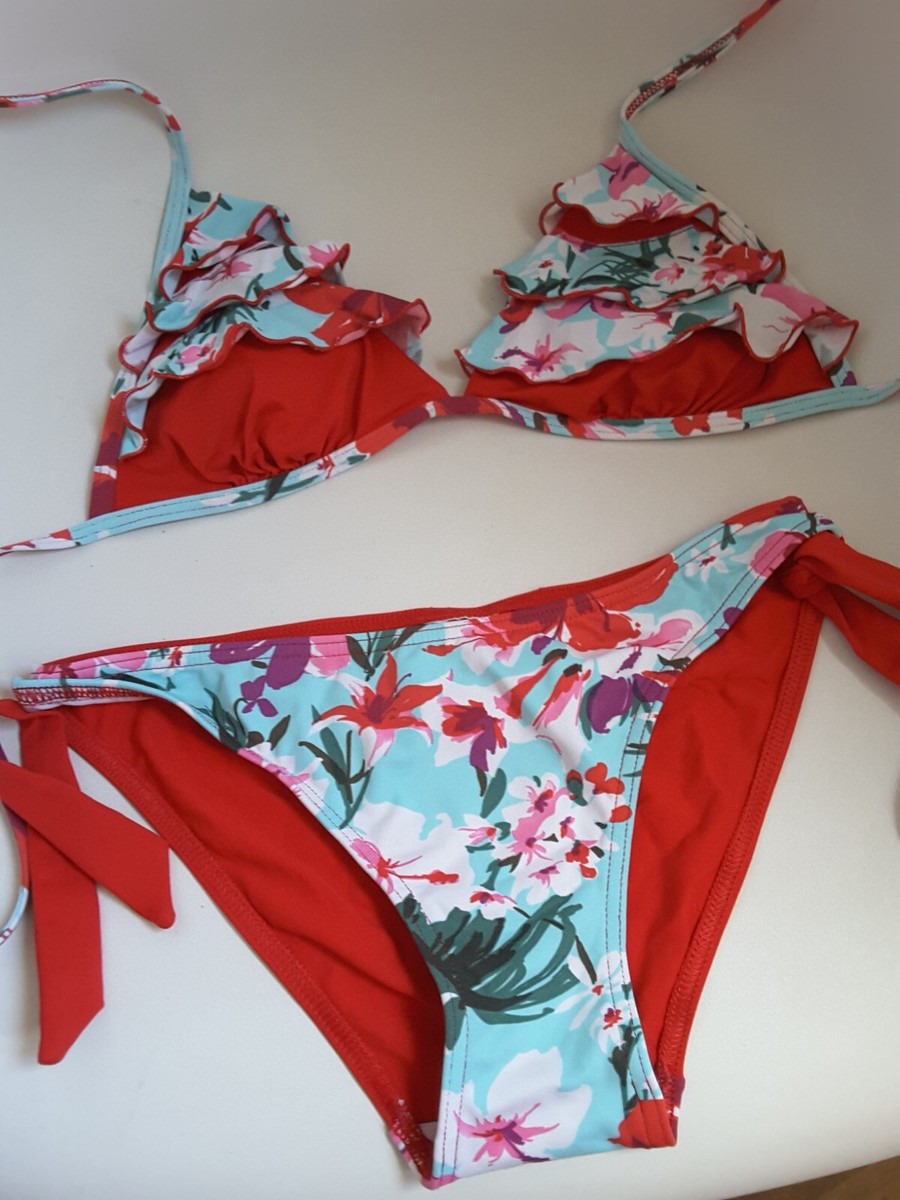 CALZEDONIA BLUE RED TROPICAL BIKINI size M UK