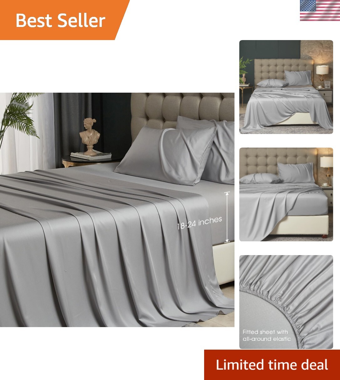 Bamboo Rayon King Size Cooling Deep Pocket Sheets Silky Soft Luxury Bed Set  