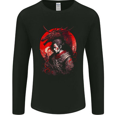 Gildan Softstyle Herren Langarm Maglietta Samurai Ronin Drachen Schwarz