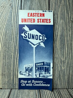 Vintage 1964-65 Sunoco Eastern United States Road Map Travel Guide