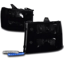 FOR 07-13 GMC SIERRA 1500 2500 3500 BLACK/SMOKE HEADLIGHTS LAMPS W/BLUE DRL LED