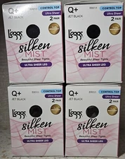 8 Pair Leggs Silken Mist Control Top Tights Ultra Sheer Leg 88031 Jet Black Q+