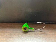25 Big Eye Lead Head Jig keeper green & yellow.  Walleye, Bass, Stripers 3D eye