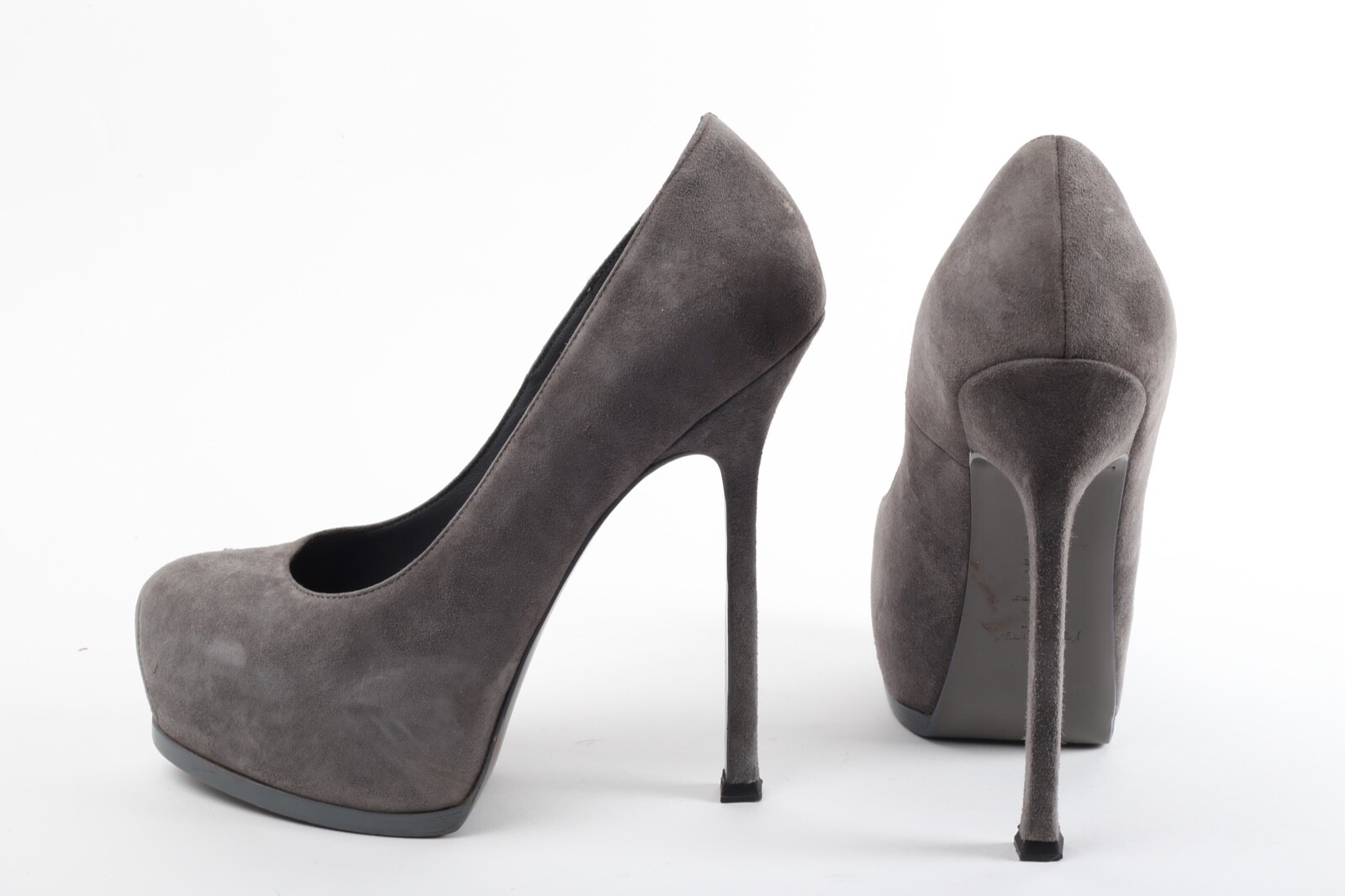 YVES SAINT LAURENT decolte con tacco grigio scamosciato plateau misura 36 5