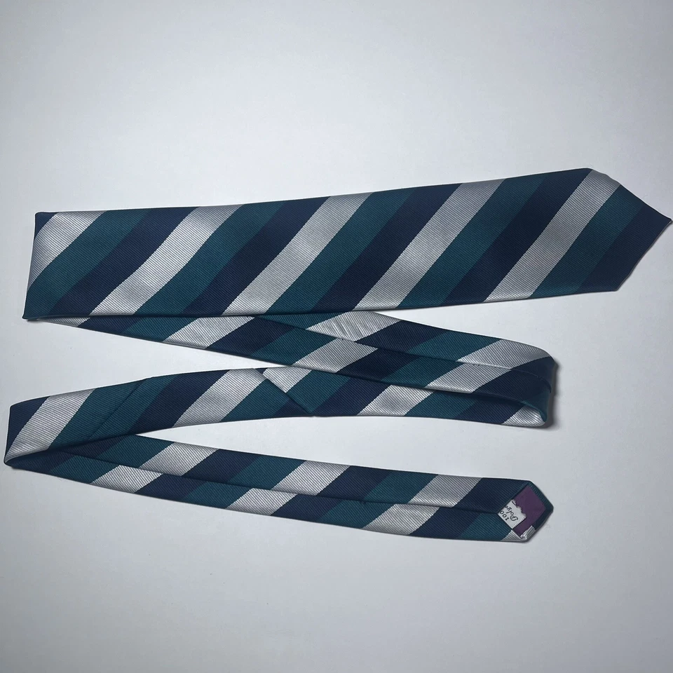 复古 Mark Fore Strike 领带男式绿色银色蓝色条纹高尔夫领带 55L 3W — 第 3/4 张图片