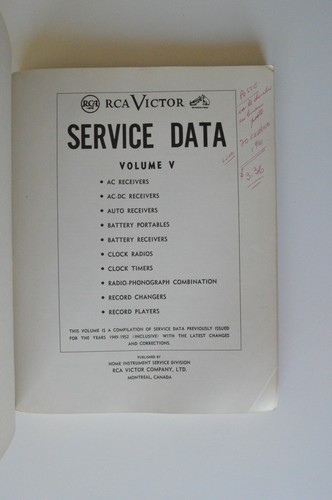 RCA VICTOR Service Manual Volume V 1949-52 Radio Receivers Phonographs Montreal - Foto 2 di 2