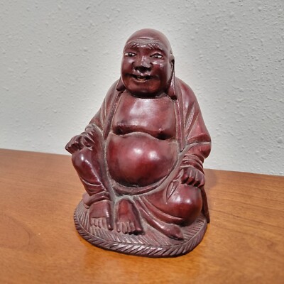 VIntage Rosewood Hainan Island Laughing Buddah 4'' Wood Carved
