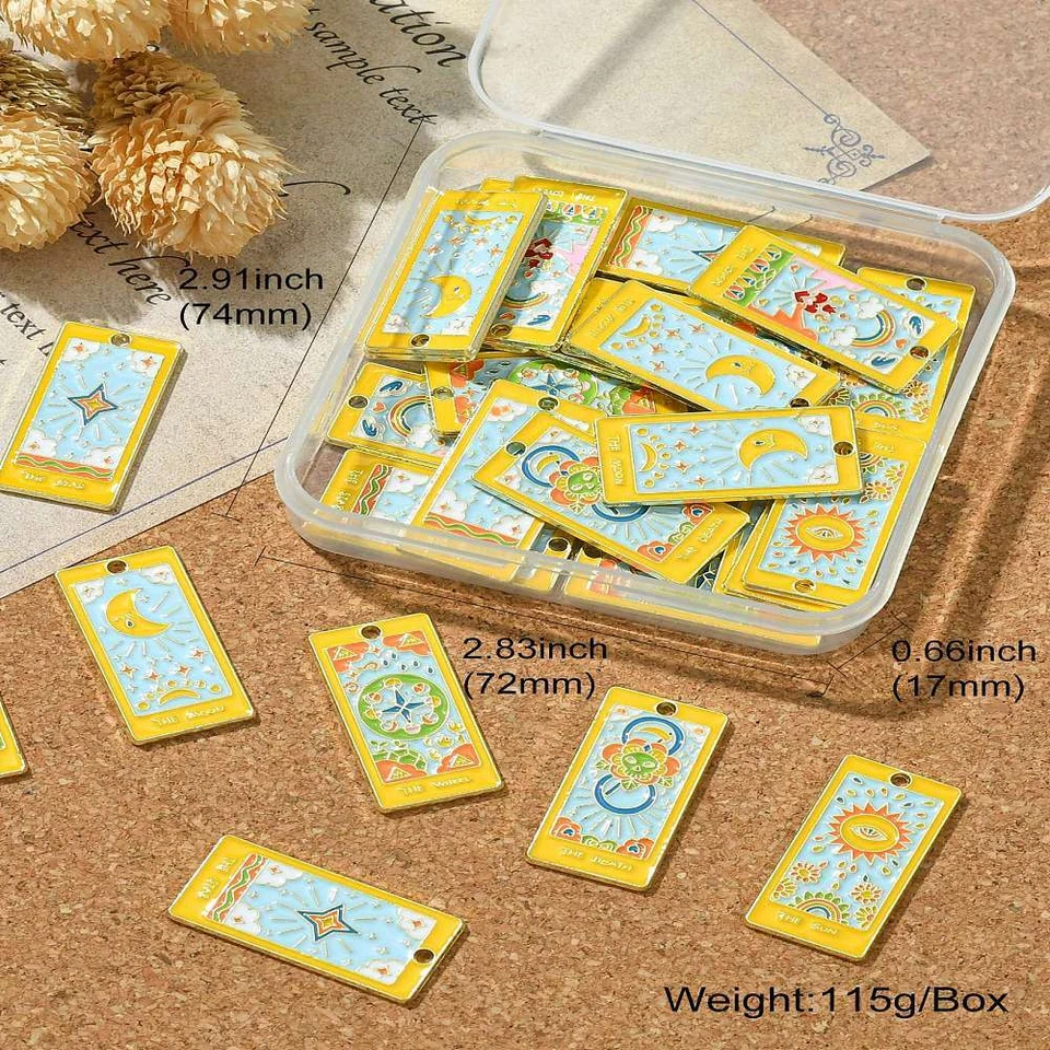 Dijes de cartas de tarot esmaltados 30 piezas dijes de tarot rectangulares para hacer joyas a granel Foto 3 de 4