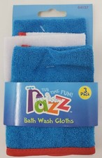 Razz Tub Time Fun Baby Bath Wash Cloths 3 Pack Blue White Red Trim.