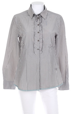 TAIFUN Shirt Blouse Stripes Frills Volants D 42 grey shades white