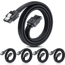 5 Pack ELECTOP SATA III 3.0 Cable 20" Black Nylon Braided Locking Latch 6Gbps