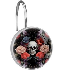 Shower Curtain Hooks Decorative, Set of 12, Christmas Halloween, Skull Shower...
