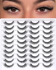 False Eyelashes 20 Pairs Wispy Lashes Faux Mink Lashes 14Mm 3D Fluffy Cat Eye La