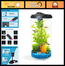 3-Gallon 360 Aquarium with LED Lighting Power Filter, 7 Color Options, Compact