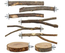 8PCS Natural Wood Bird Perches for Cage, Wooden Parrot Perch Stand, brown