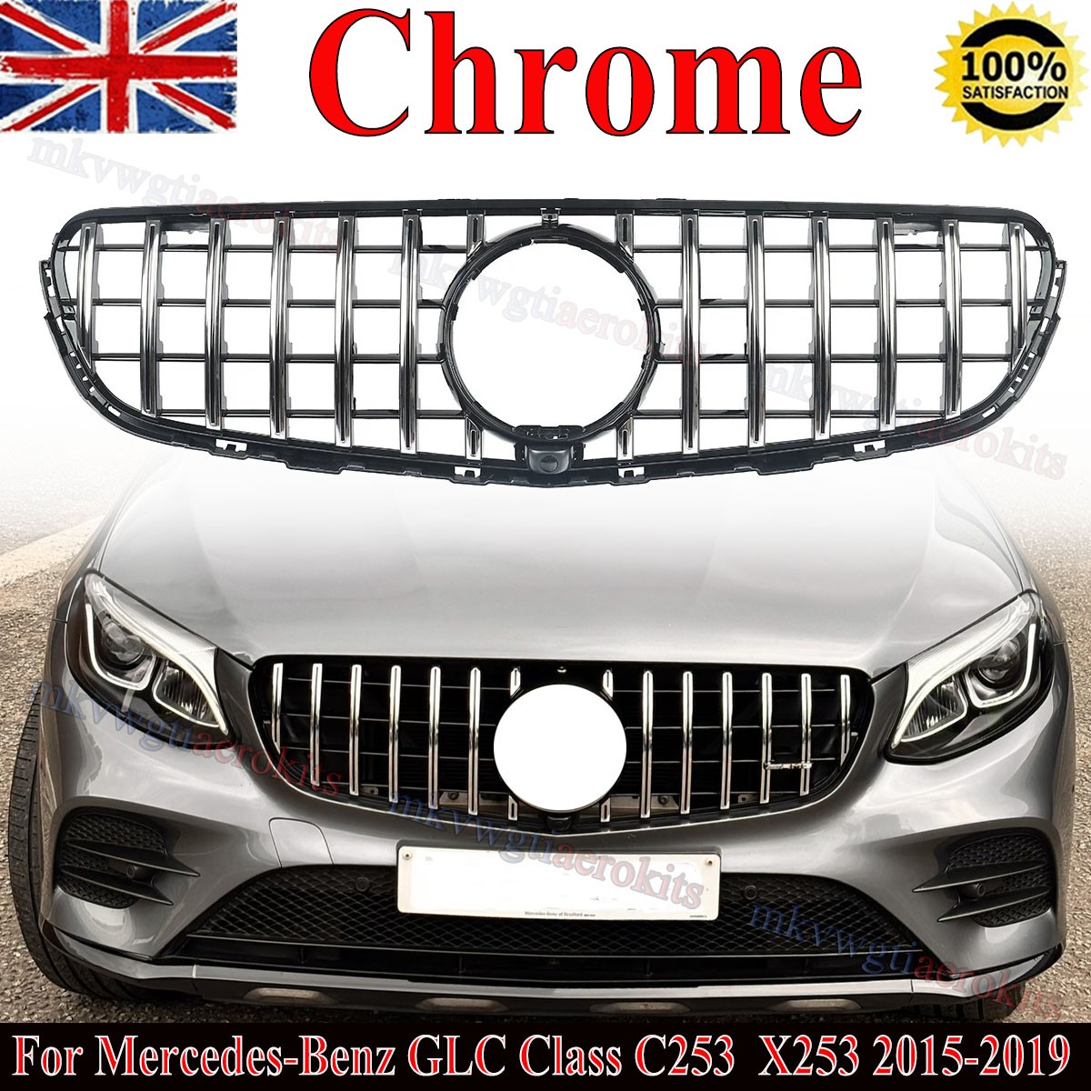 FOR MERCEDES GLC X253 C253 2015-2019 FRONT GRILLE CHROME PANAMERICANA GT STYLE