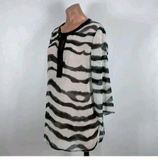 Chico  s Women's Tunic Sequins Size 2 Large Zebra Stripe Sheer Blouse Pre-loved