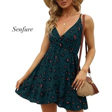 Senfure Green Pink Leopard Print Spaghetti Strap Wrap Mini Dress NWT Size XXL