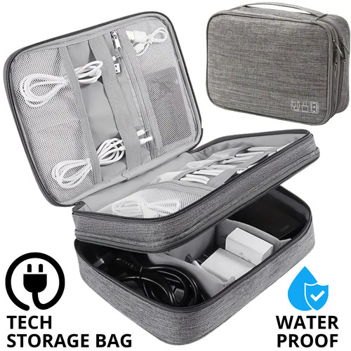 Large 3 Layer Electronics Organizer Bag Travel Cord Cable Tech Storage Case
