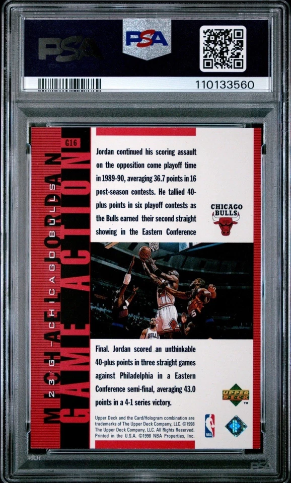 1998 UPPER DECK MJ LIVING LEGEND GAME ACTION RED #G16 MICHAEL JORDAN /2300 PSA 8 - Image 2 of 2
