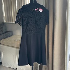 Kate Spade Rose Lace-bodice Ponte  size 2 little black dress short sleeve mini