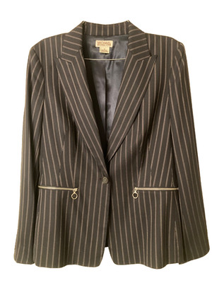 Vintage MICHAEL Michael Kors Wool mix Pinstriped Button Blazer Jacket Sz.10 Navy