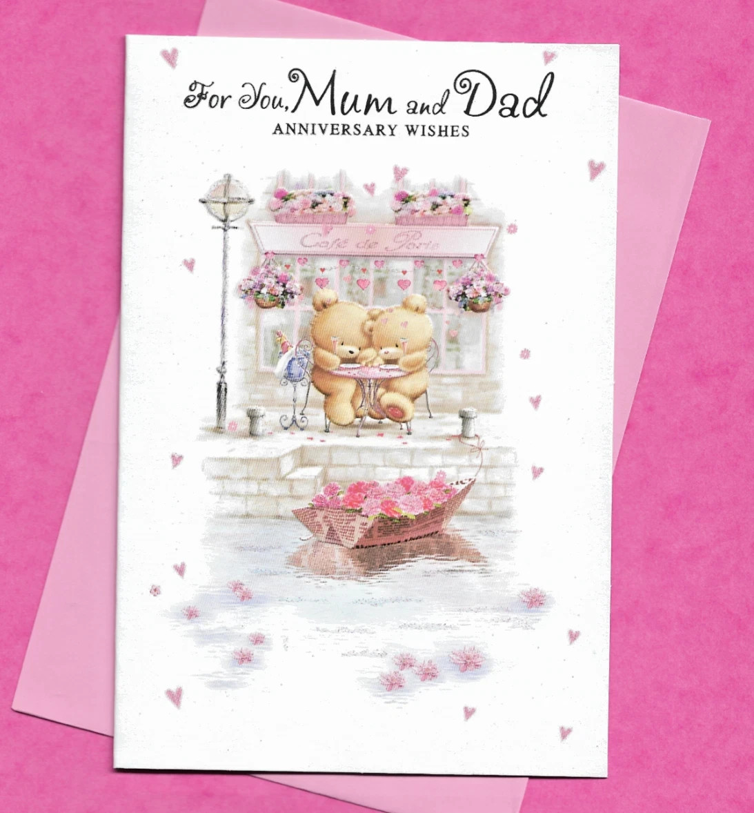 Mum And Dad Happy Anniversary Card Special Couple Wedding Pink Flowers 19x13cm