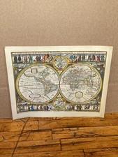 Vintage Overton 1670 World Map Print Hoffmann La Roche Reproduction 17x13
