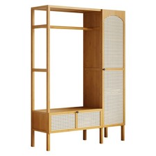 Wardrobe Clothes Rail Bedroom Clothes Storage Rod Shelves Bamboo Organizer