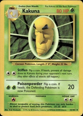 Kakuna 33/102 Uncommon Base Set Unlimited Pokemon Lightly Played