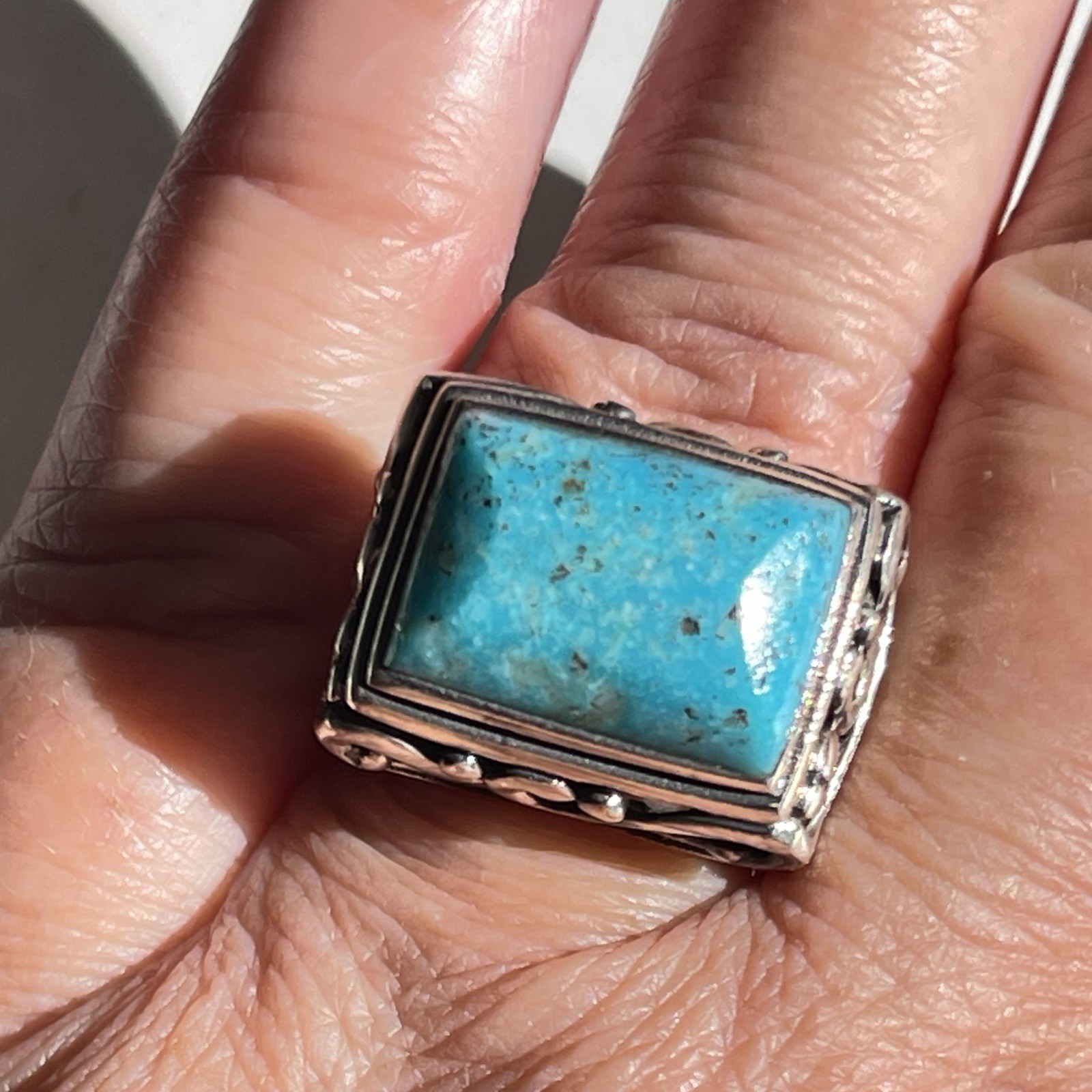 Blue Turquoise and Silver Statement Ring with Dec… - image 3