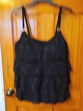Island Escape Womens 3 Tier Bandini Swim Top Black Lace Size 24W NWOT $39.98