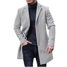 Mens Winter Warm Formal Trench Coat Long Jacket Smart Work Outwear Overcoat