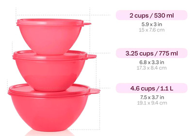 Tupperware Classic Wonderlier Nesting Bowls Pink Set of 3 With Seals Lids NEW