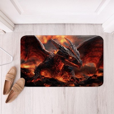 Feelyou Fire Dragon Non Slip Bath Mat Magical Dinosaur Soft Fleece Door Carpe...