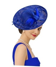 Kidukso Fascinators Hat 20s 50s for Women Derby Hat Vintage Feather Royal Blue