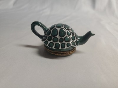 Peint Main Limoges Turtle Shell Teapot France Chamart Trinket Box Exclusive+