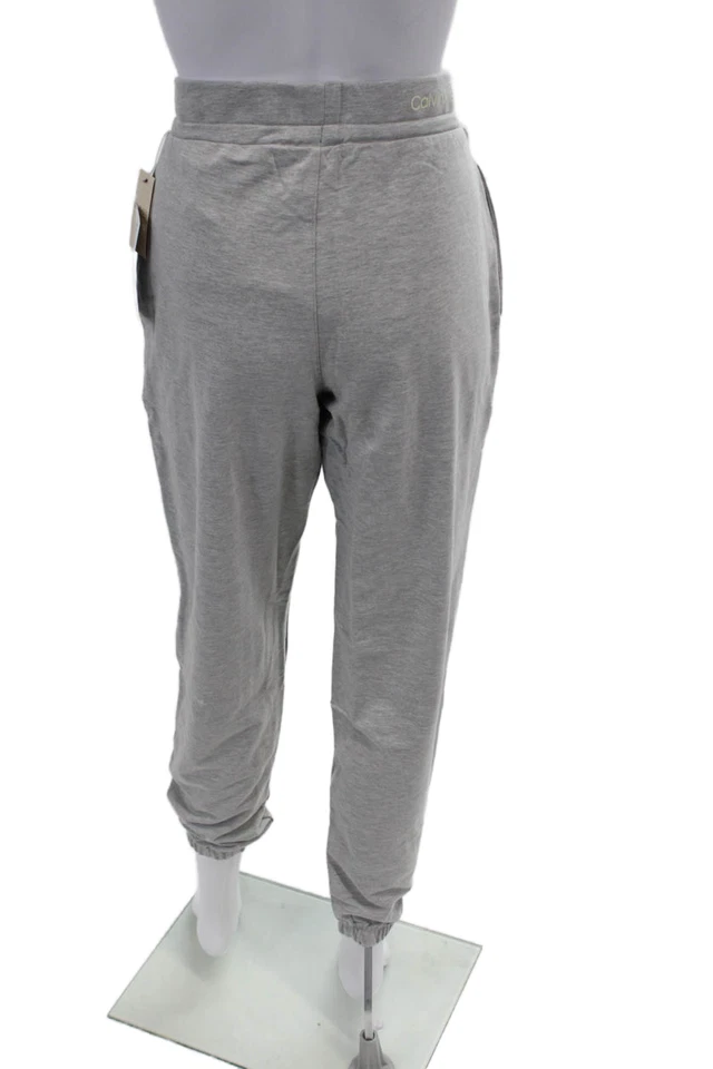 Calvin Klein Womens Drawstring Straight Leg Knit Lounge Pants Gray Cotton Small - Image 3 of 4