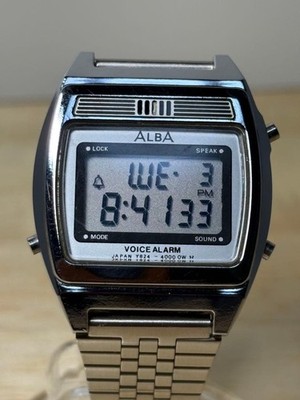 ALBA VOICE ALARM Y824-4000 Digitaluhr Silber Edelstahl aus Japan