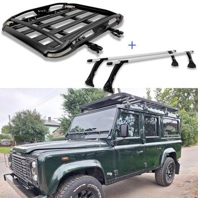For Land Rover Defender 110 90 Roof Rack Basket Cargo Carrier Cross Bar w/ Light