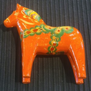 Vintage Swedish 6" Orange Wooden Dala Horse Grannas Olsson Handpainted 
