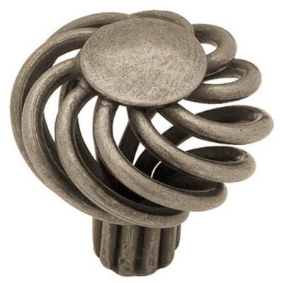 1-3/8'' Forged Iron Collection Bird Cage Flat Top Wire Knob Antique Pewter