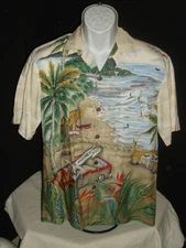 MENS HAWAIIAN RESERVE COLLECTION ISLAND SCENE RAYON S/S HAWAIIAN SHIRT SZ. S