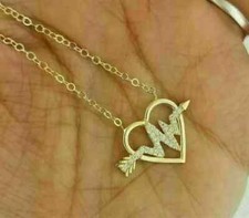 Women's Heart Pendant 2Ct Round Cut Lab Created Diamond 14K Yellow Gold Plated